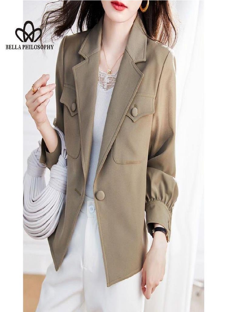 Eckek - Casual Long Sleeve Jacket Women Fall New Korean Version Suit Jacket Versatile Jacket Loose Cropped Trench Coat - Image 1