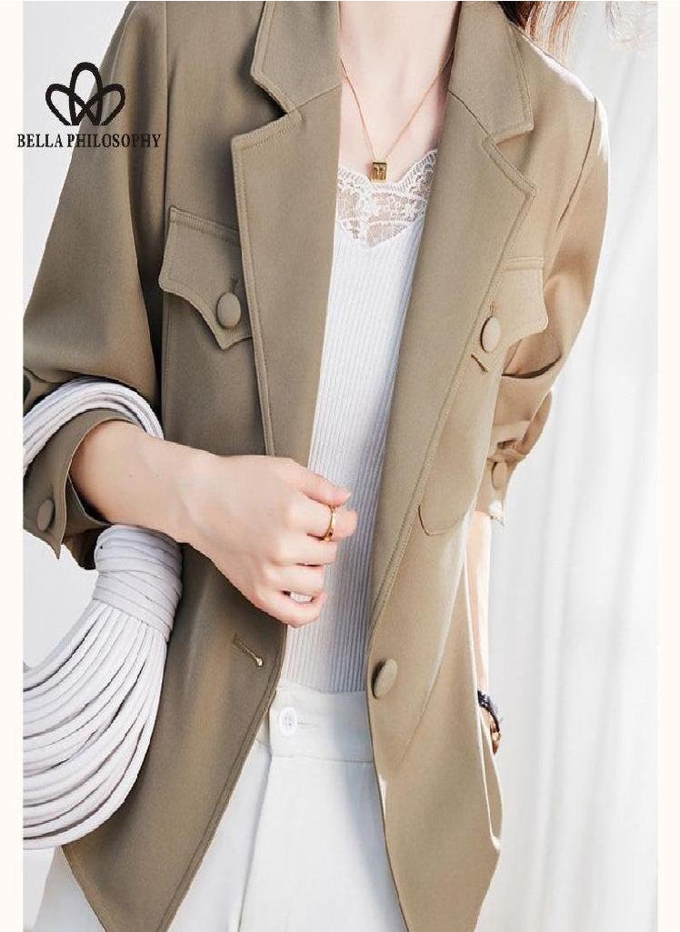 Eckek - Casual Long Sleeve Jacket Women Fall New Korean Version Suit Jacket Versatile Jacket Loose Cropped Trench Coat - Image 1
