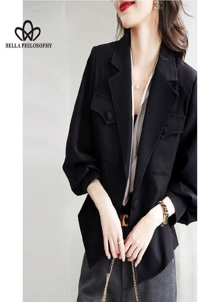 Eckek - Casual Long Sleeve Jacket Women Fall New Korean Version Suit Jacket Versatile Jacket Loose Cropped Trench Coat - Image 1