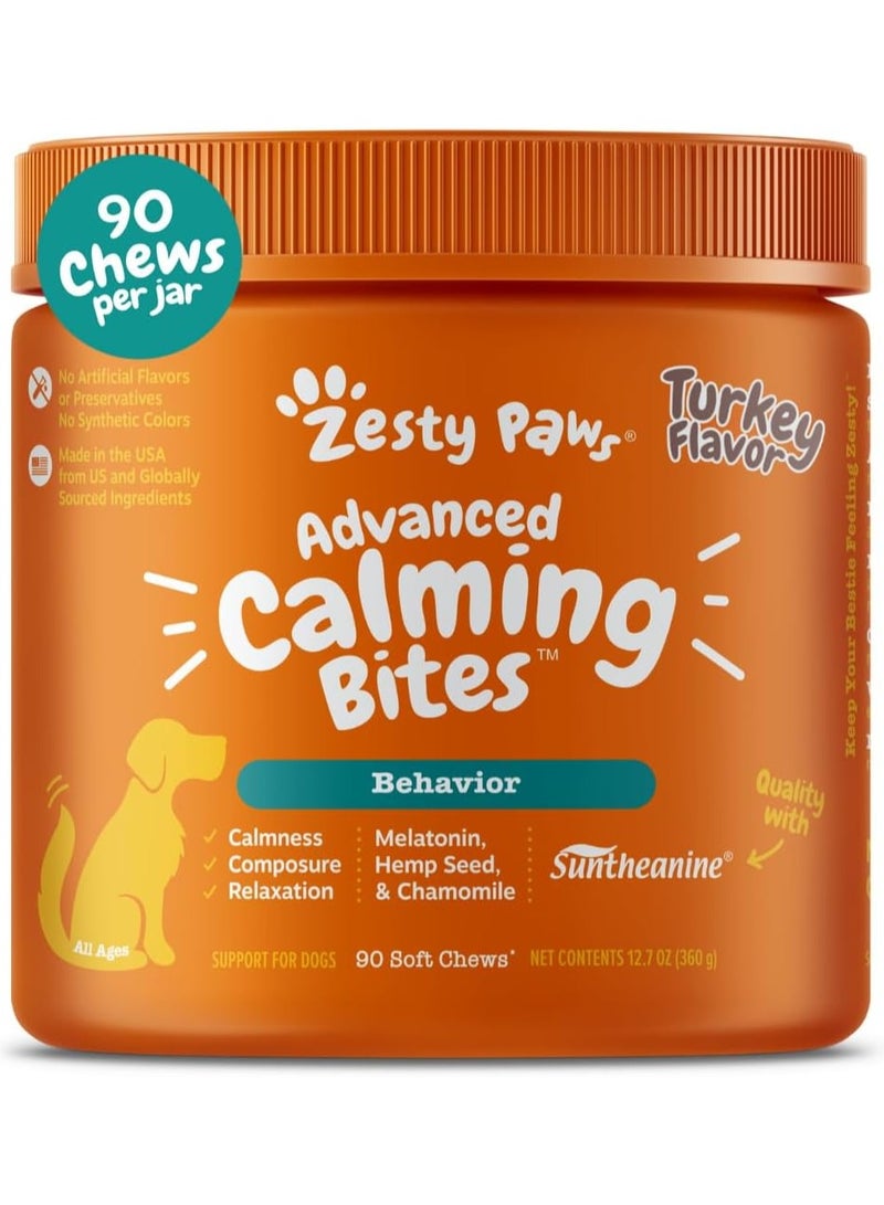 Zesty Paws Advanced Calming Chews for Dogs, Turkey Flavor, Melatonin, 90 Ct - Image 1