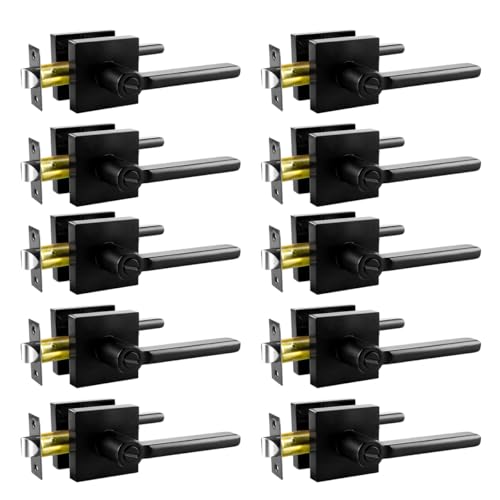 KAMOTA Privacy Door Levers, 10 Pack Matte Black Door Handles, Interior Keyless Door Lock, Left and Right Hand Reversible Doorknob, for Bed and Bathroom - Image 1