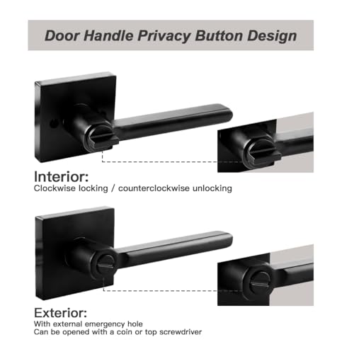 KAMOTA Privacy Door Levers, 10 Pack Matte Black Door Handles, Interior Keyless Door Lock, Left and Right Hand Reversible Doorknob, for Bed and Bathroom - Image 4