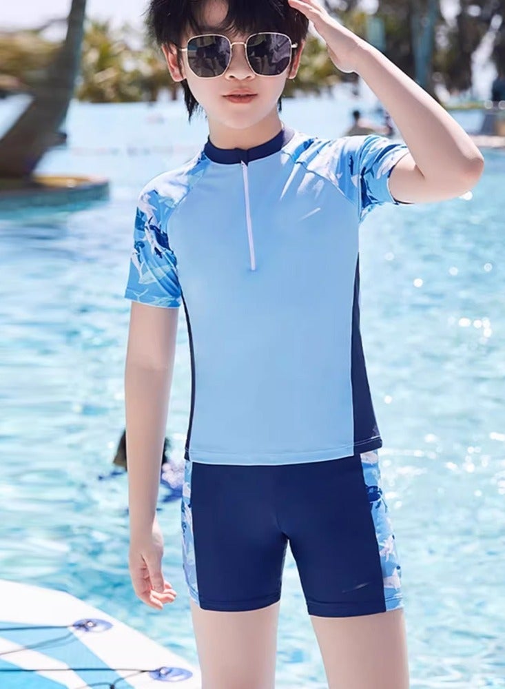 Boys' Rash Guard Quick Dry Short Sleeve top Shirts Swim Set with Goggles and Cap for Boys (4-12) - Image 3