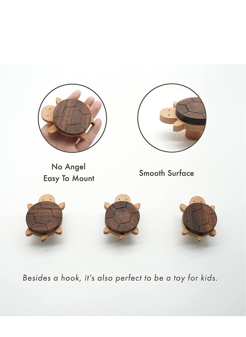 Wood Wall Hooks, Natural Cute Little Turtle Coat Hooks, Hanging Rack for Hanging Coat, Scarf, Bag, Towel, Clothes, Short Sleeve ,Shirt Suit, Hats and More 5PCS  - Image 2