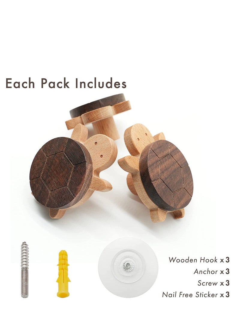 Wood Wall Hooks, Natural Cute Little Turtle Coat Hooks, Hanging Rack for Hanging Coat, Scarf, Bag, Towel, Clothes, Short Sleeve ,Shirt Suit, Hats and More 5PCS  - Image 3