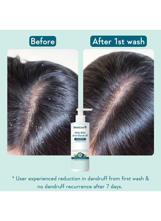 WishCare - Hydrating AHA BHA Anti Dandruff Shampoo For Women & Men- Piroctone Olamine, Salicylic Acid, LHA, Climbazole, Pre+Probiotics & Hyaluronic Acid - Paraben & Sulphate Free Shampoo 250ml - Image 1