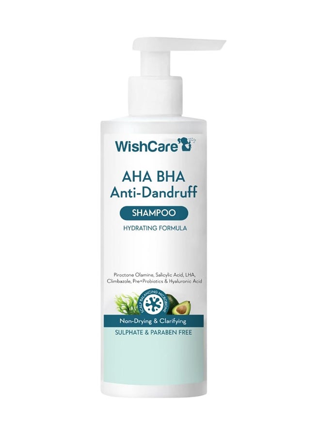 WishCare - Hydrating AHA BHA Anti Dandruff Shampoo For Women & Men- Piroctone Olamine, Salicylic Acid, LHA, Climbazole, Pre+Probiotics & Hyaluronic Acid - Paraben & Sulphate Free Shampoo 250ml - Image 1
