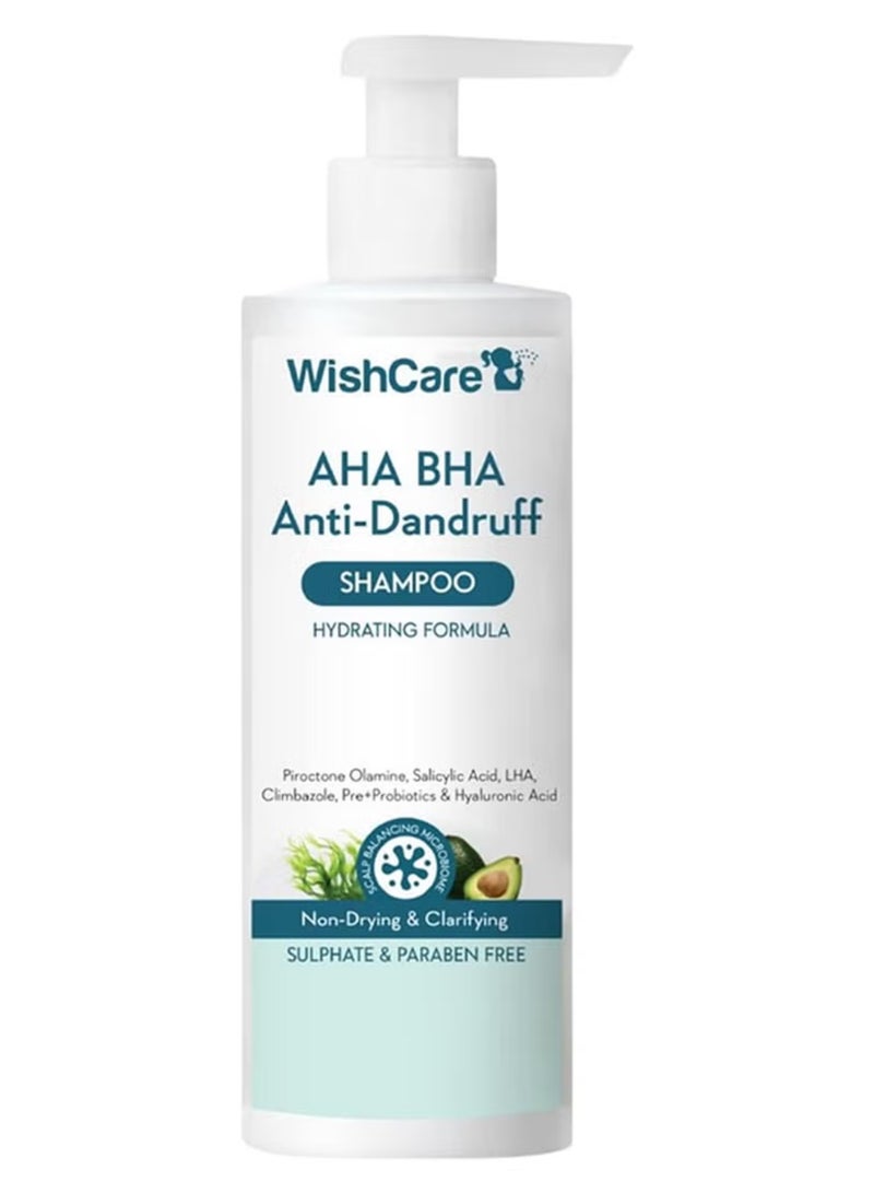 WishCare Hydrating AHA BHA Anti Dandruff Shampoo For Women & Men- Piroctone Olamine, Salicylic Acid, LHA, Climbazole, Pre+Probiotics & Hyaluronic Acid - Paraben & Sulphate Free Shampoo 250ml - Image 1