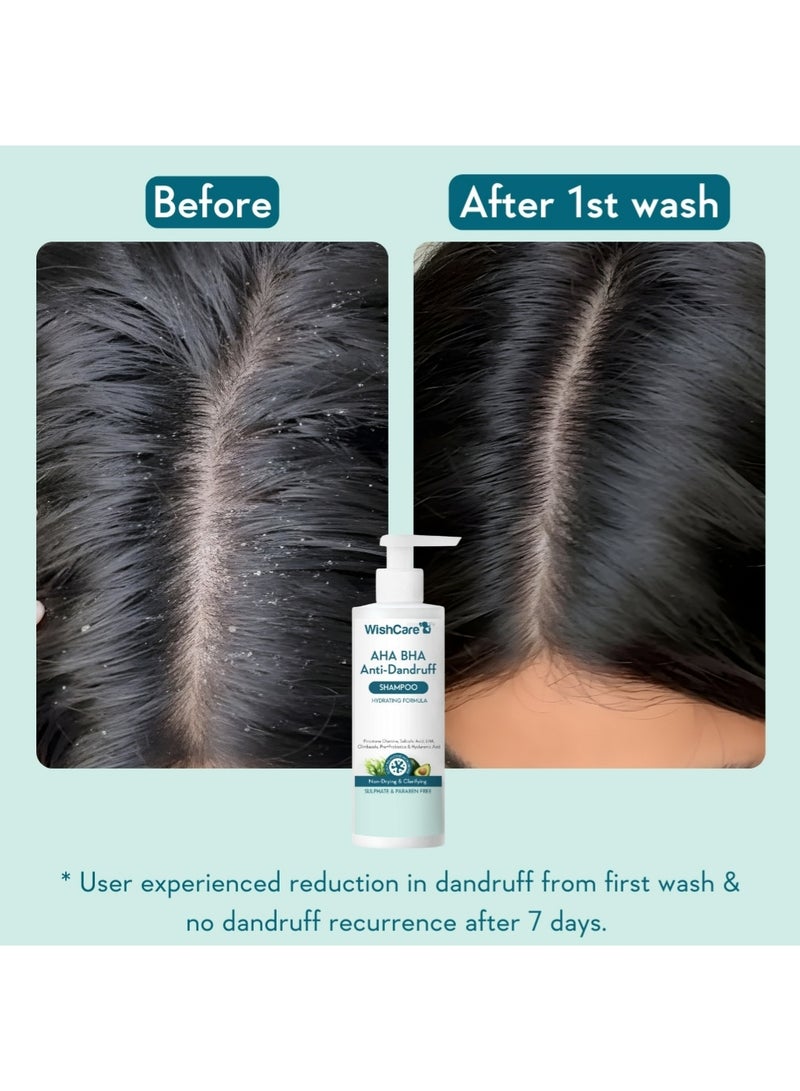 WishCare Hydrating Anti Dandruff Shampoo | 100% Dandruff Reduction | Removes Flakes & Hydrates Scalp | Proven Clinically | Piroctone Olamine, Salicylic Acid, AHA & BHA | Paraben & Sulphate Free | For Women And Men - Image 3