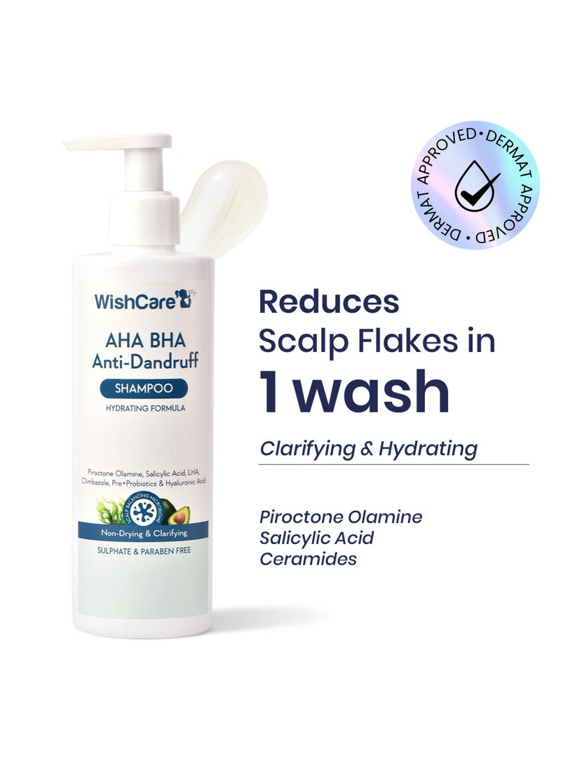 WishCare Hydrating Anti Dandruff Shampoo | 100% Dandruff Reduction | Removes Flakes & Hydrates Scalp | Proven Clinically | Piroctone Olamine, Salicylic Acid, AHA & BHA | Paraben & Sulphate Free | For Women And Men - Image 1