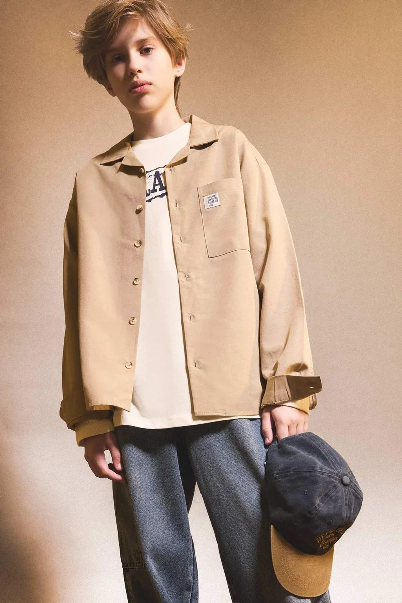 ديفاكتو Boy Oversize Polo Neck Long Sleeve Shirt