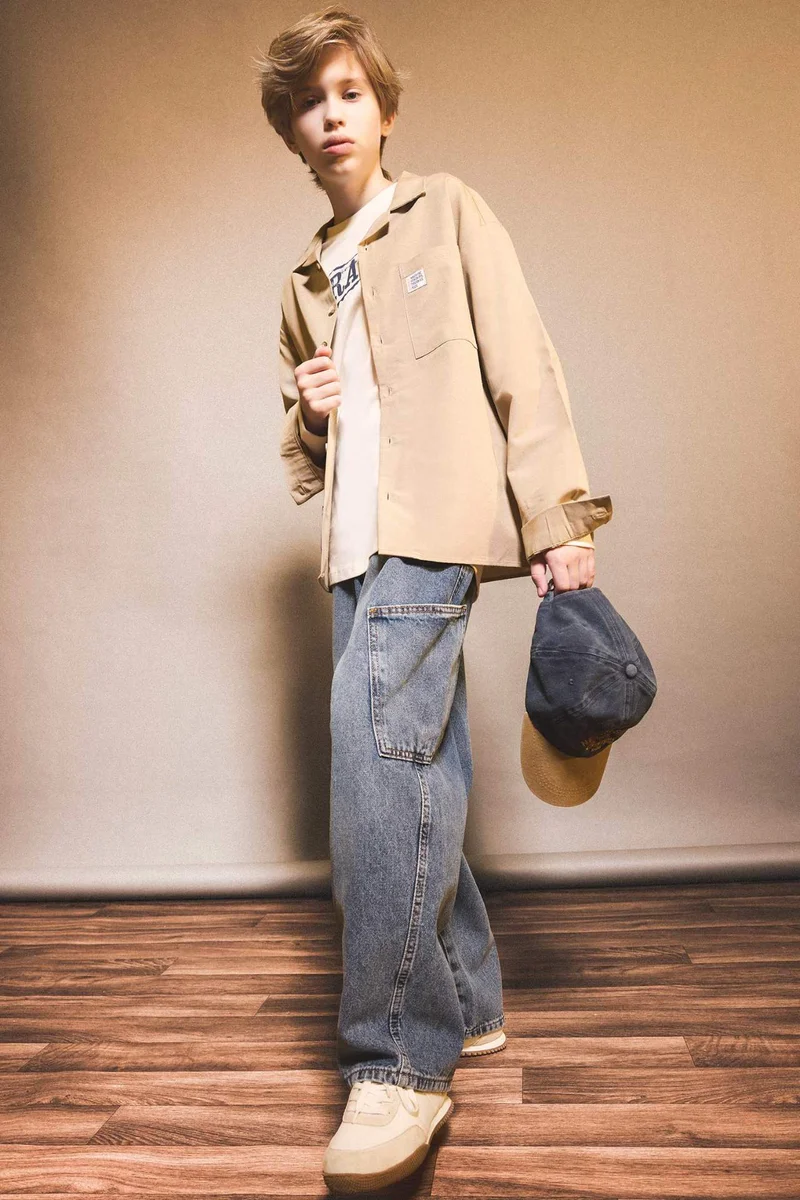 ديفاكتو Boy Oversize Polo Neck Long Sleeve Shirt