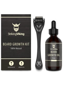 Striking Viking Triking Viking Beard Growth Kit Beard Roller For Hair Growth For Men Biotin Beard Growth Oil Beard Roller Beard Kit For Thickening And Conditioning Beards (Vanilla Scent 1 Fl Oz (Pack Of 2))  - Image 2