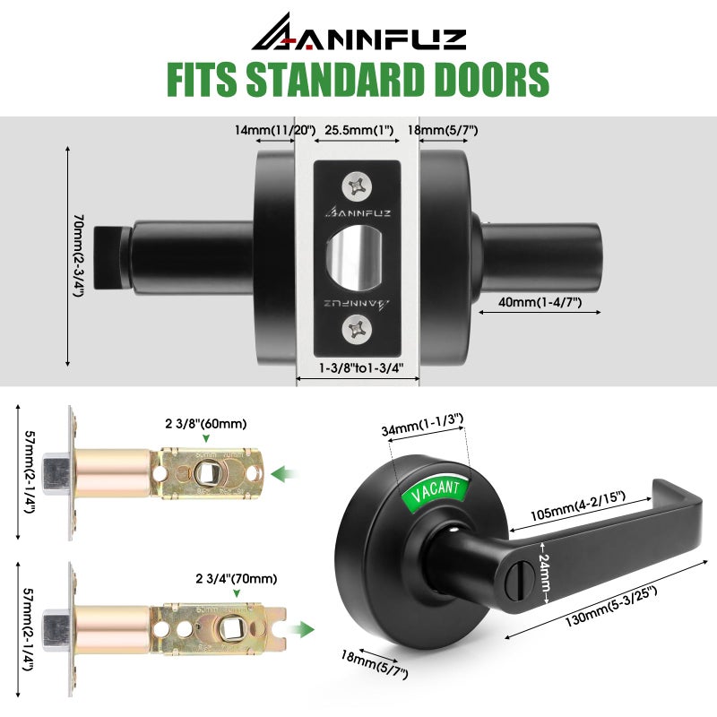 Annfuz Privacy Door Handle Lock With In-Use Or Vacant Indicator For Men/Women Restrooms Commercial Grade Ansi Grade 2 Bathroom Lever Door Lock Perfect For Public Washrooms Matte Black - Image 4
