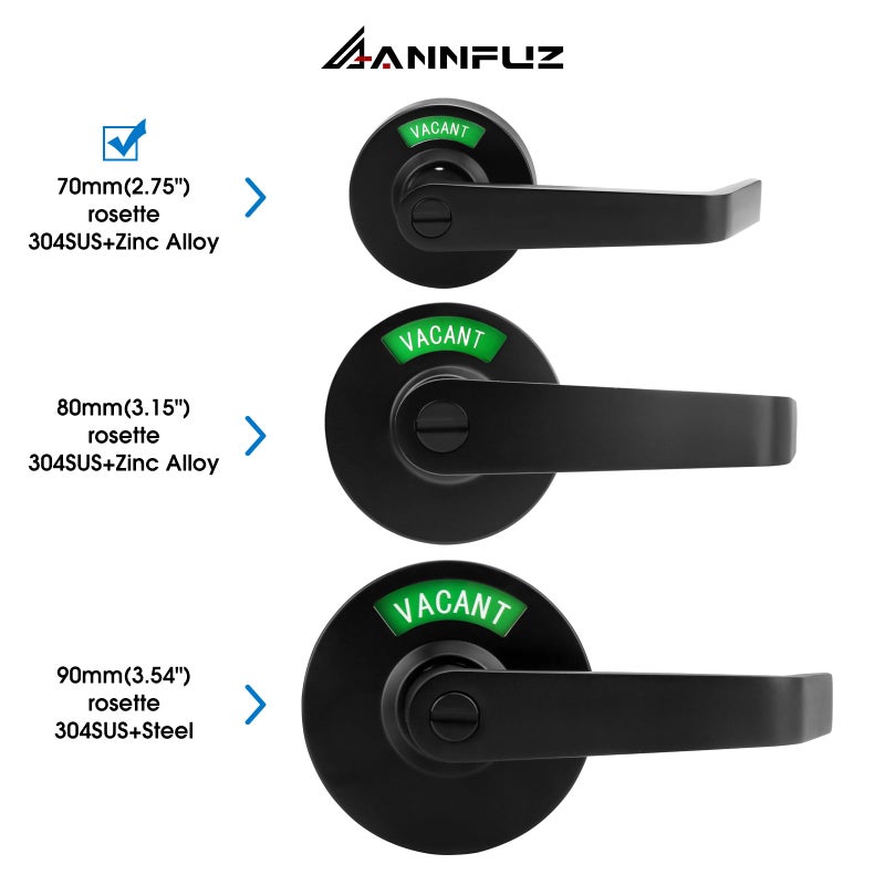 Annfuz Privacy Door Handle Lock With In-Use Or Vacant Indicator For Men/Women Restrooms Commercial Grade Ansi Grade 2 Bathroom Lever Door Lock Perfect For Public Washrooms Matte Black - Image 2