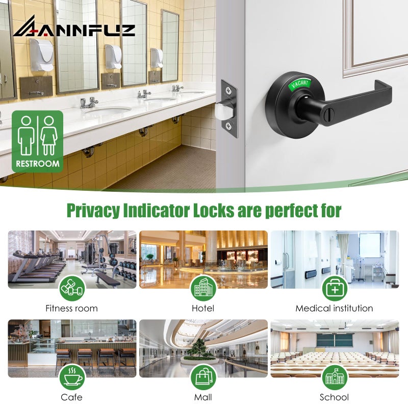 Annfuz Privacy Door Handle Lock With In-Use Or Vacant Indicator For Men/Women Restrooms Commercial Grade Ansi Grade 2 Bathroom Lever Door Lock Perfect For Public Washrooms Matte Black - Image 5