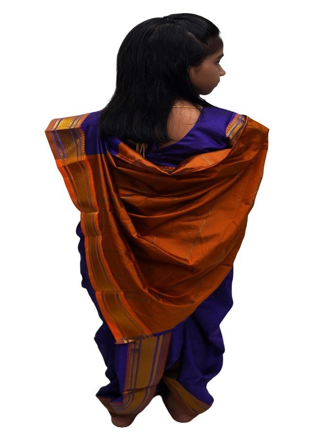 LUSTER Shahi Mastani Nauvari saree for kids/girls Ready-to-wear with a stitched blouse, Traditional Maharashtrian Marathi saree, for School program ganpati pujas festival (Navy Blue, 18-24 Months) - Image 5