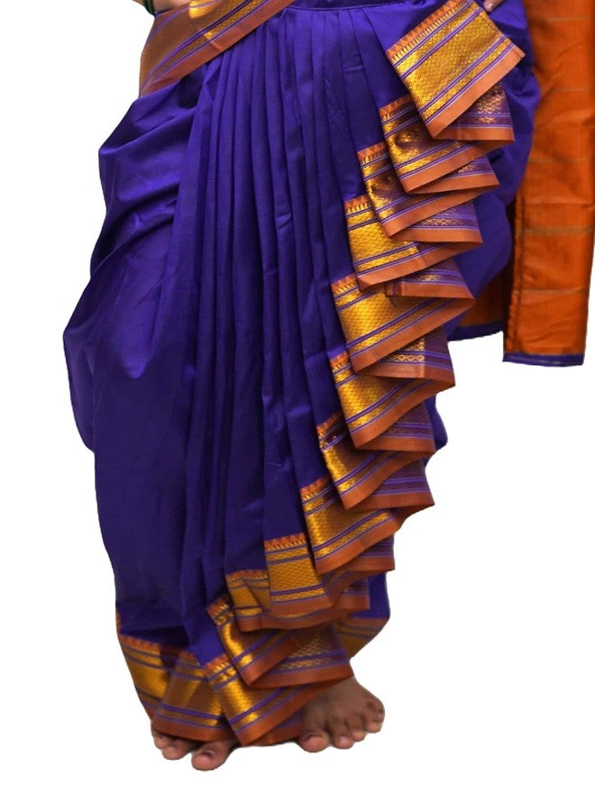 LUSTER Shahi Mastani Nauvari saree for kids/girls Ready-to-wear with a stitched blouse, Traditional Maharashtrian Marathi saree, for School program ganpati pujas festival (Navy Blue, 18-24 Months) - Image 2