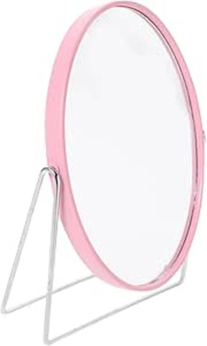 GALPADA Double Sided Makeup Mirror Swivel Stand Pink Oval Desk Table - Image 1