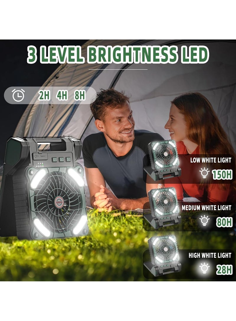 Solar Powered Fan,10400mAh rechargeable Solar Power Cordless Battery Fan with LED Lantern | 4 Wind Speeds Adjustable | 3 Timers Modes | Quiet , Portable Camping Fan for Travel, Tent, Fishing ,Picnic  - Image 2