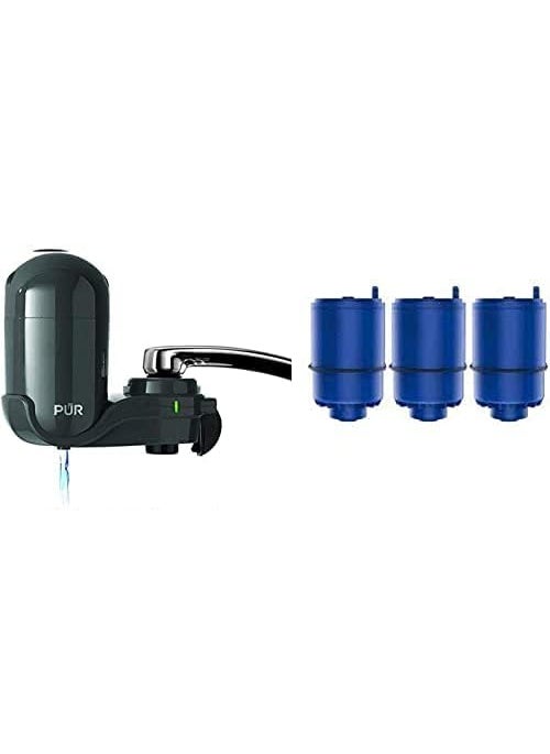 Pur Black Faucet Mount Water Filtration System with 4 Replacement Filters Included 