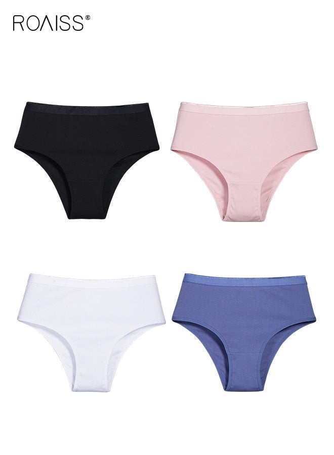 roaiss Women's 4 Piece High Waist Briefs Set Plus Large Size Pure Cotton Comfortable and Breathable Women's Tummy Control Underwear with Half Hip Coverage - Image 5