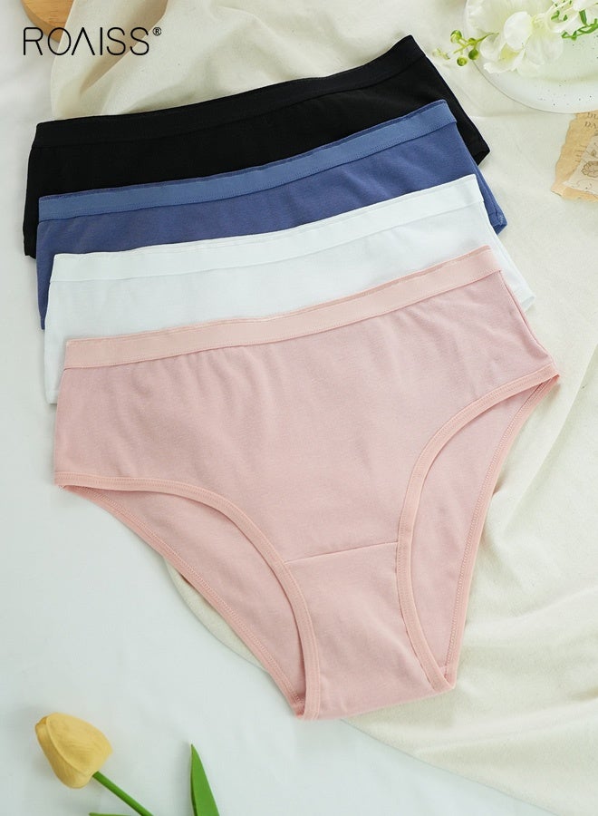 roaiss Women's 4 Piece High Waist Briefs Set Plus Large Size Pure Cotton Comfortable and Breathable Women's Tummy Control Underwear with Half Hip Coverage - Image 1