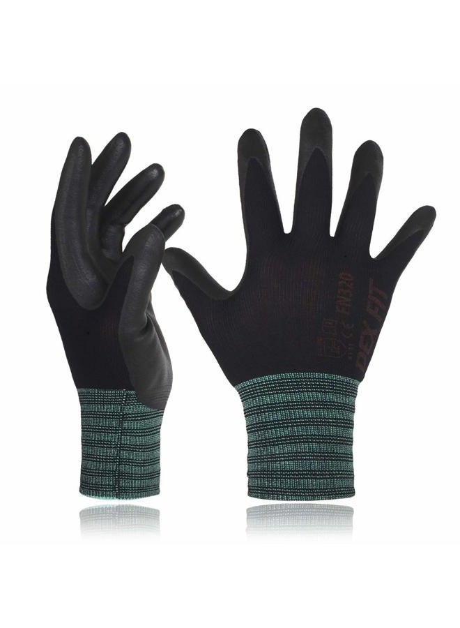 DEX FIT FN330 Work Gloves, 3D Adaptation Comfortable and Stretchy, Gripping, Durable Nitrile Foam Coating, Smart Touch, Thin and Light, Washable (XS, Fn330 Green 3pr) - Image 1