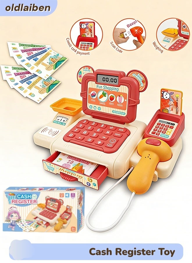 الدليبن لعبة آلة حاسبة نقود للعب التخيلي، مجموعة ألعاب متجر بقالة، لعبة آلة حاسبة نقود ذكية، لعبة آلة حاسبة نقود مع ضوء وموسيقى، هدية للأطفال البنات من عمر 3 إلى 8 سنوات فما فوق (برتقالي) - Image 1