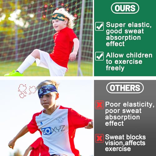 MADHOLLY Sweatbands for Kids - Non Slip Breathable Kids Athletic Sweatband Football Headband for Boys Girls 4 5 6 7 8 9 10 Years Gifts, Milk Silk Elastic Sweat Absorbing Hairband, Camouflage - Image 3