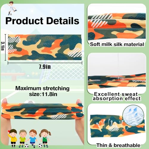 MADHOLLY Sweatbands for Kids - Non Slip Breathable Kids Athletic Sweatband Football Headband for Boys Girls 4 5 6 7 8 9 10 Years Gifts, Milk Silk Elastic Sweat Absorbing Hairband, Camouflage - Image 4