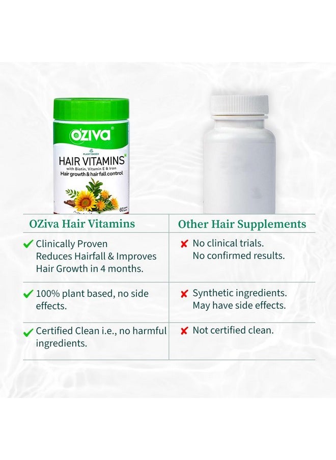 OZiva Plant Based Hair Vitamins Hair Vitamins For Hair Growth & Better Hair Health (With Omega3 Biotin & Vitamin E For Hair) Certified Clean & Vegan 60 Capsules  - Image 4