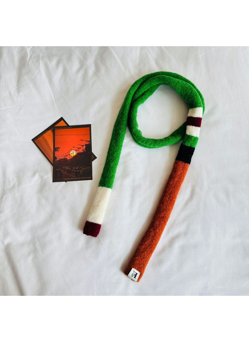Generic - Fashionable Knitted Scarf Womens Autumn/Winter New Arrival Soft Hand Feel Long Thin Surround Necklace Motorcycle Helmet Style Green orange dopamine - Image 1