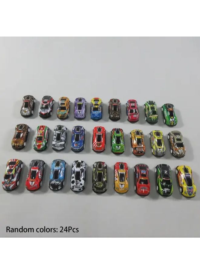 24 قطعة مجموعة سيارات ألعاب عشوائية الألوان، سيارات سباق تعليمية يدوية هدايا حفلات للأطفال - Image 1