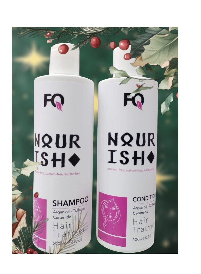 أف كيو مجموعة العنايه بالشعر لحماية الشعر من التساقط والتقصفات بمسحضرات طبيعيه بالولاجين وزيت الارغان شامبو500مل وبلسم500 مل - Image 2