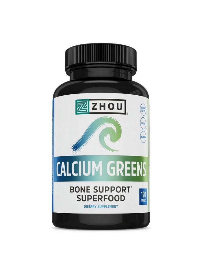 Zhou Nutrition Calcium Greens Bone Support Superfood Calcium Magnesium Supplement From Algae Vitamin D3 K2 1300Mg Of Calcium 120 Tablets  - Image 1