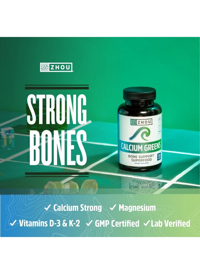 Zhou Nutrition Calcium Greens Bone Support Superfood Calcium Magnesium Supplement From Algae Vitamin D3 K2 1300Mg Of Calcium 120 Tablets  - Image 4