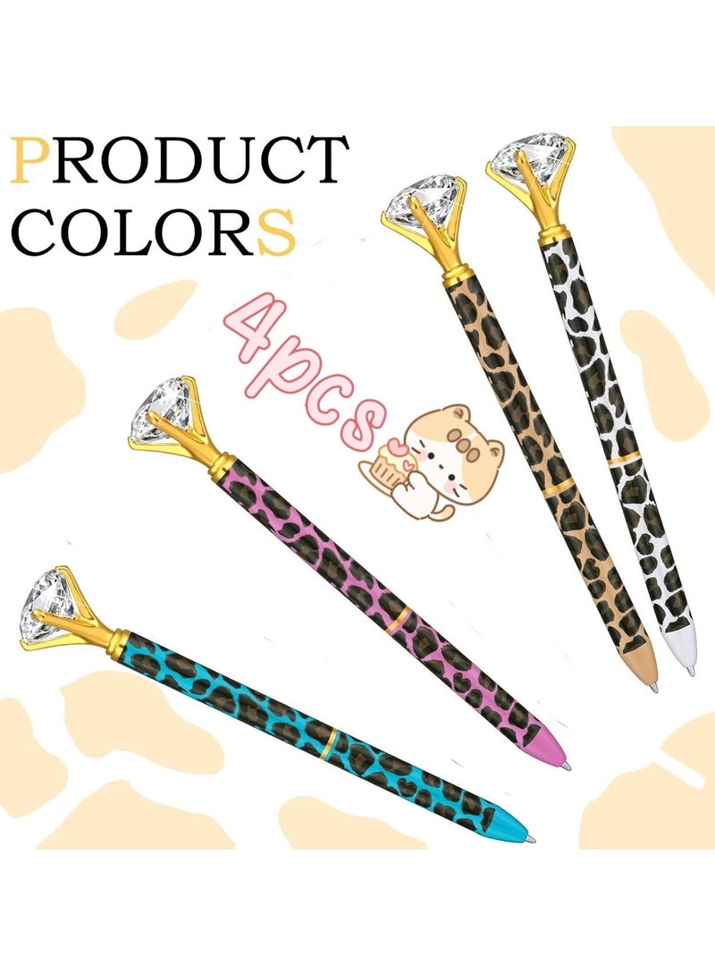 Generic Crystal Diamond Pens Wedding Leopard Ballpoint Pen Bling Bride Shower Pen Metal Pen with Diamond on Top Bridesmaid Proposal Gifts for Wedding, Office, School, Party Gifts - Image 1