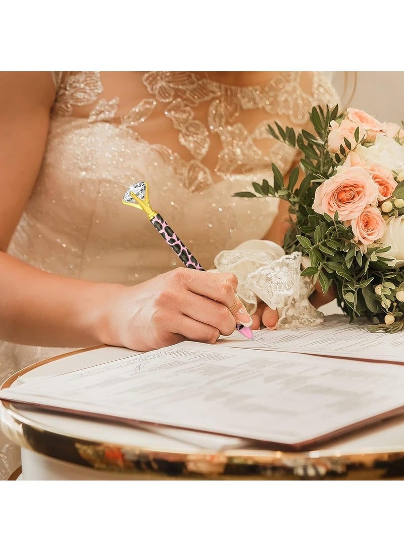 Generic Crystal Diamond Pens Wedding Leopard Ballpoint Pen Bling Bride Shower Pen Metal Pen with Diamond on Top Bridesmaid Proposal Gifts for Wedding, Office, School, Party Gifts - Image 4
