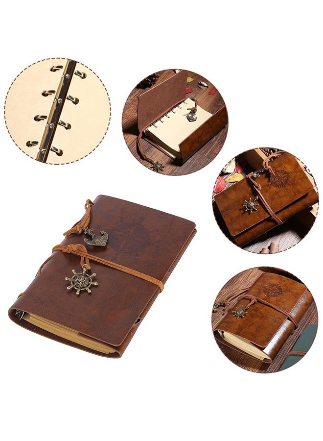 Sweet Life Leather Writing Journal Notebook, A7 Vintage Nautical Spiral Blank String Diary Notepad Sketchbook Travel to Write in, Unlined Paper, Retro Pendants, Classic Embossed, Coffee - Image 4