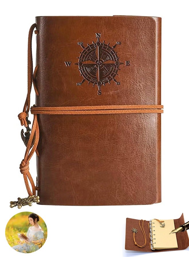 Sweet Life Leather Writing Journal Notebook, A7 Vintage Nautical Spiral Blank String Diary Notepad Sketchbook Travel to Write in, Unlined Paper, Retro Pendants, Classic Embossed, Coffee - Image 1
