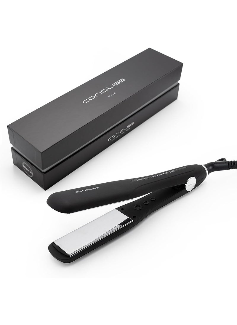 Corioliss - Corioliss Hair Straightener for Women Professional Extra Wide Titanium Plates Flat Iron UK Plug Black Soft Touch - Image 1