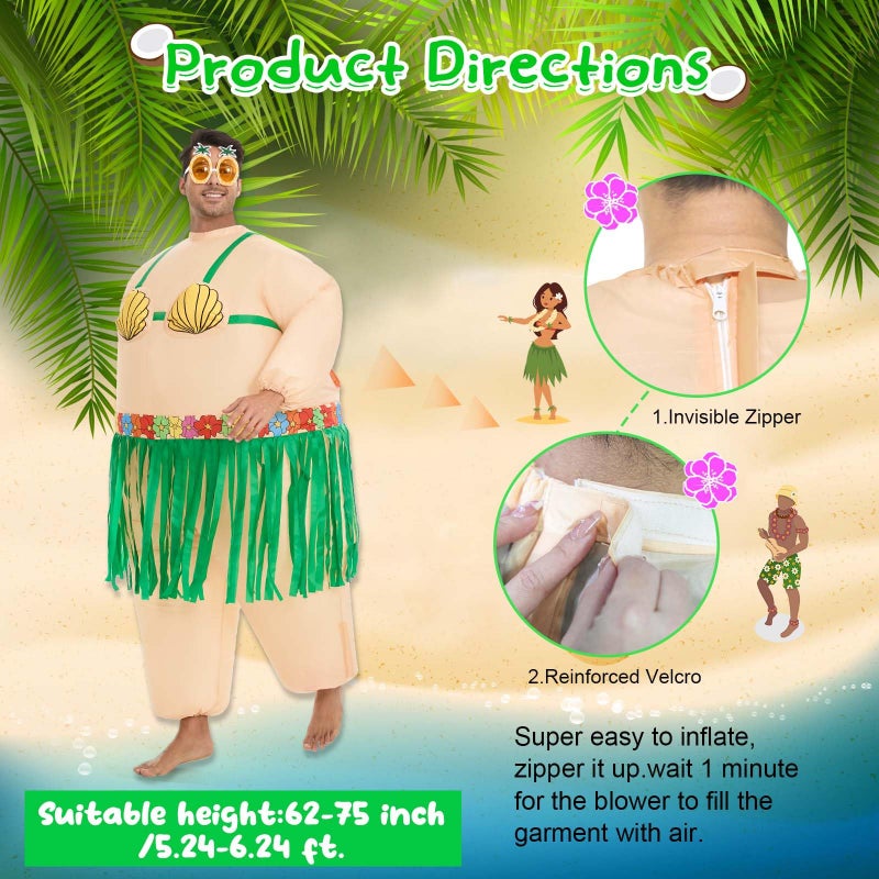 Spinosaurus Inflatable Hawaiian Luau Costume Inflatable Costume Halloween Blow Up Costumes for Adult Funny Inflatable Hula Skirt Costumes - Image 2