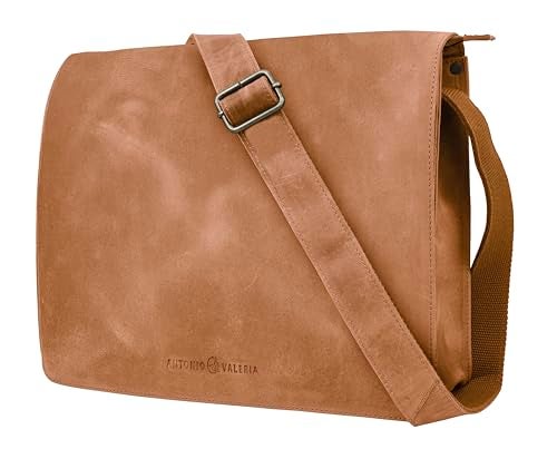ANTONIO VALERIA Albert Cognac Leather Messenger Bag for Men - Image 1
