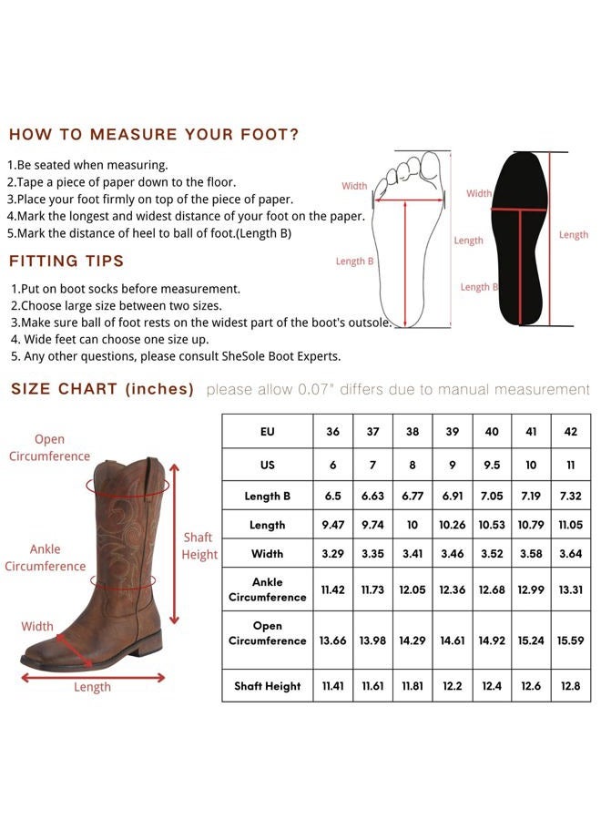 SheSole Women's Fashion Western Cowgirl Cowboy Boots Wide Square Toe Mid Calf, Brown, 8 - Image 3