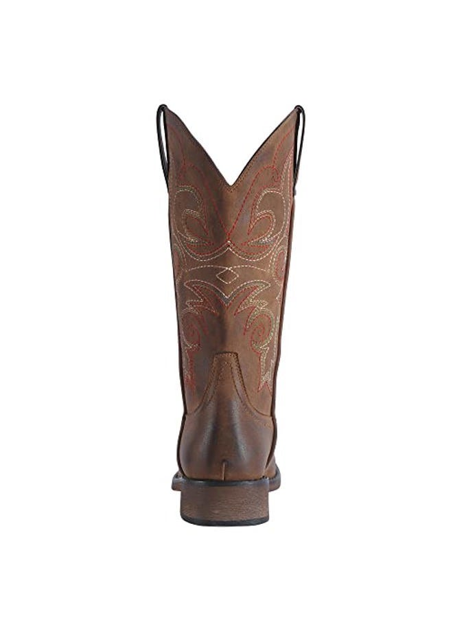 SheSole Women's Fashion Western Cowgirl Cowboy Boots Wide Square Toe Mid Calf, Brown, 8 - Image 5