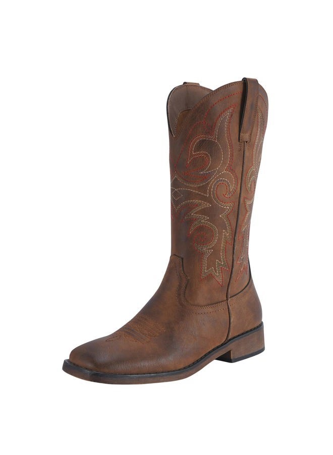 SheSole Women's Fashion Western Cowgirl Cowboy Boots Wide Square Toe Mid Calf, Brown, 8 - Image 1