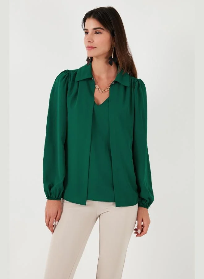 Lela Lela Regular Fit V-Neck Balloon Sleeve Blouse Women's BLOUSE 611BZ0353