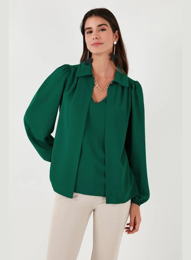 Lela Lela Regular Fit V-Neck Balloon Sleeve Blouse Women's BLOUSE 611BZ0353