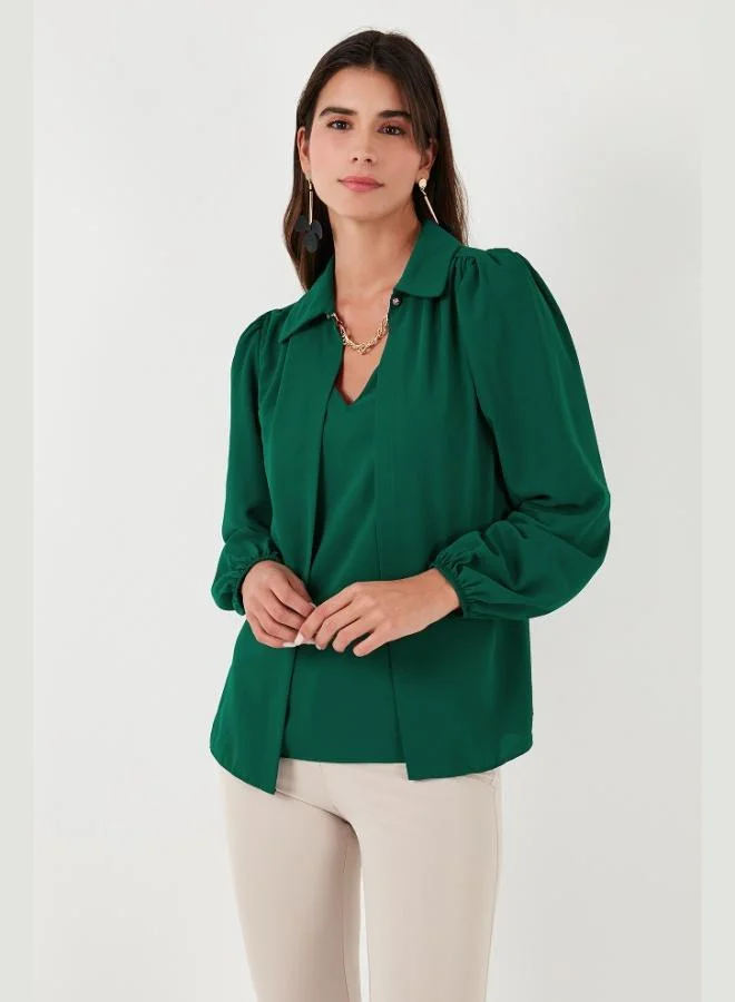 Lela Lela Regular Fit V-Neck Balloon Sleeve Blouse Women's BLOUSE 611BZ0353